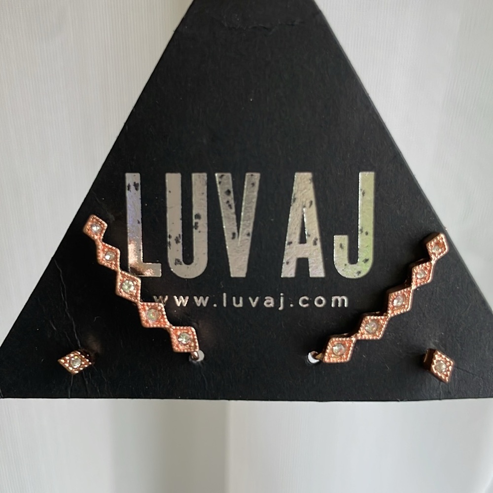 Luv AJ 14K Rose Gold Diamond Kite Ear Climber and Matching Stud Earrings